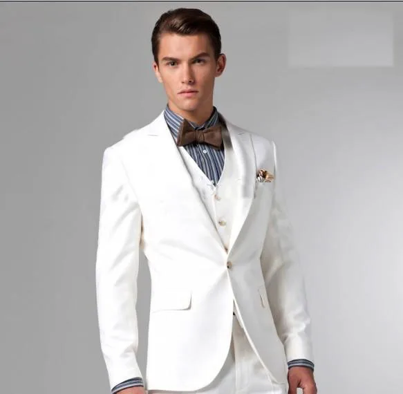 

Free shipping good men's tuxedos//White suit jacket vest pant wedding Groom wear dress/Grooms blazer/tuxedo custom slim fit
