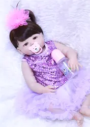 Полный силиконовые Средства ухода за кожей Reborn Baby Doll Игрушечные лошадки реалистичными 55 см Bebe Принцесса Reborn bonecas фиолетовый Сверкающих