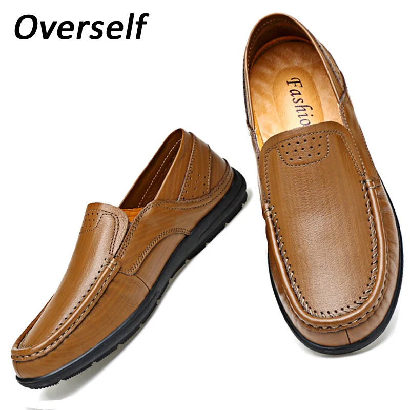 

New Fashion Handmade Genuine Leather Men Casual Shoes Comfortable Driving Men's Breathable Shoes Soft Moccasins Slip On Mens