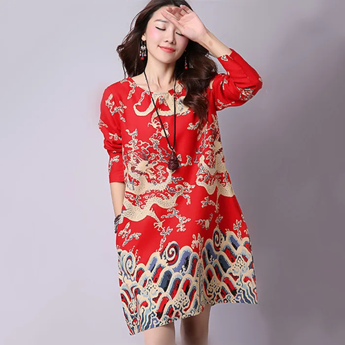 

Spring/autumn maternity dresses vintage prind linen women's dresses pregngant dresses 16104