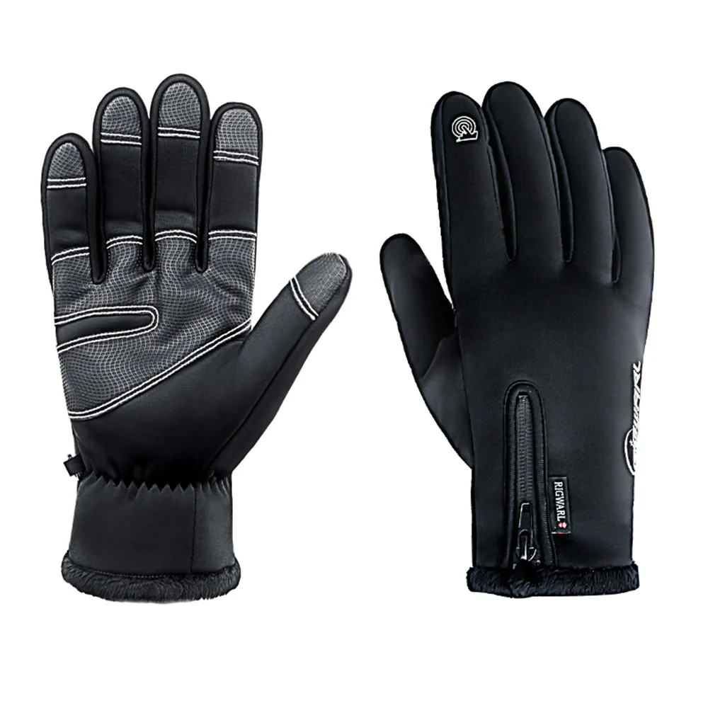 Ветрозащитные и водонепроницаемые перчатки для верховой езды для мужчин и женщин зимой с теплой молнией и бархатными лыжными перчатками - Цвет: Черный