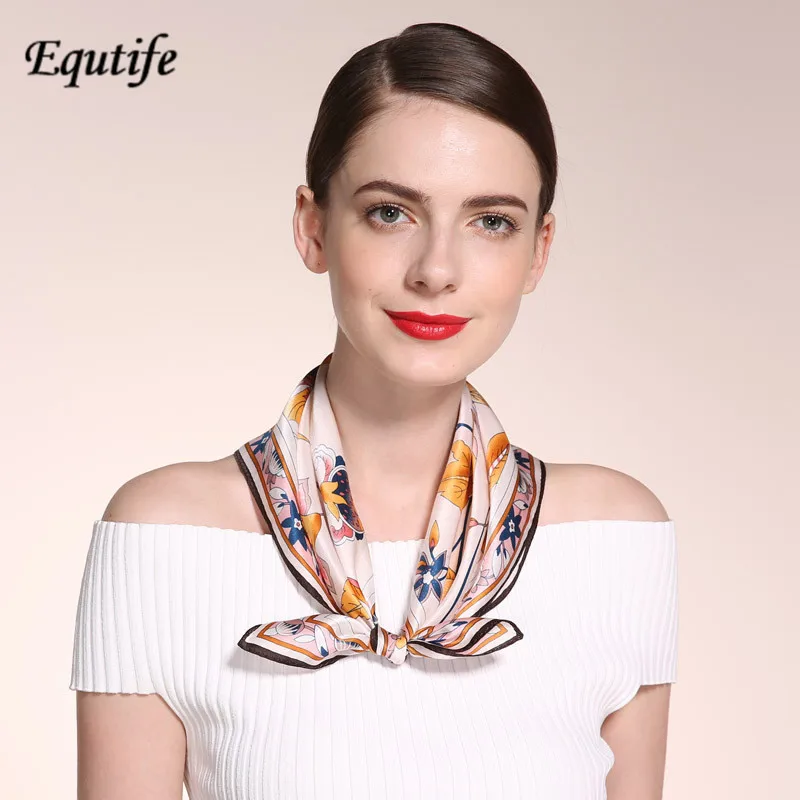 53*53 cm Small Square Satin Silk Scarf Women Floral Print Foulard