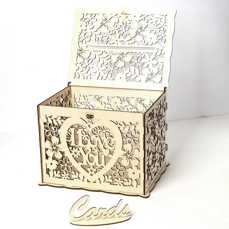 "I LOVE YOU" DIY свадебная открытка ящик, деревянная коробка с замком великолепное свадебное украшение для дня рождения хранения денег