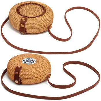 

Women Girl Shoulder Bag Woven Rattan Straw Round Crossbody Handbag Messenger Satchel Beach Summer Bags