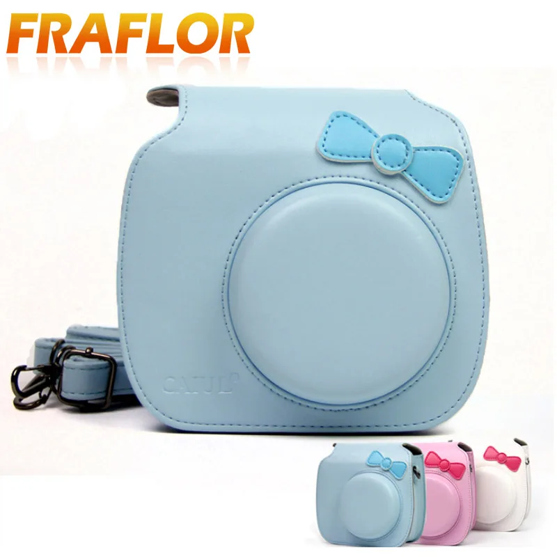 For Fujifilm Instax Mini Hello Kitty Bow-Knot Instant Film Photo Camera Carrying PU Leather Bag Case Cover with Shoulder Strap