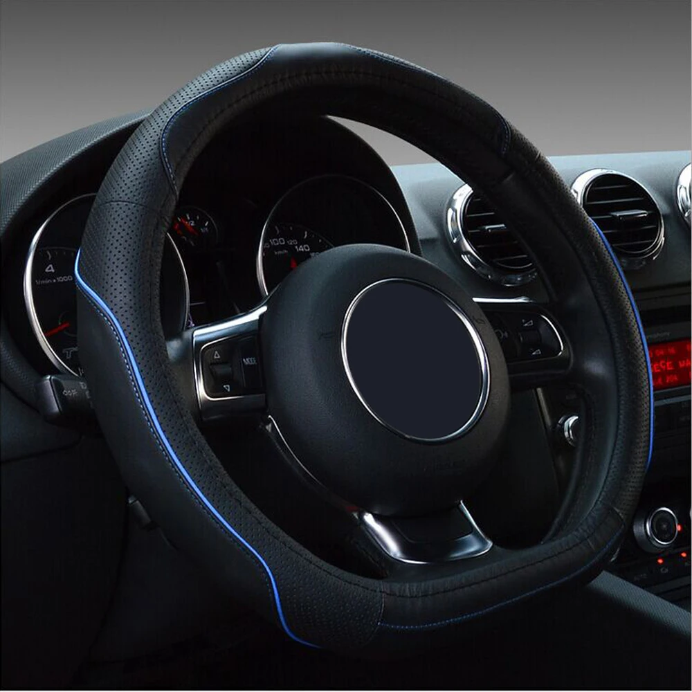 D Shaped Steering Wheel Cover Top Layer Leather Outer Diameter 38cm
