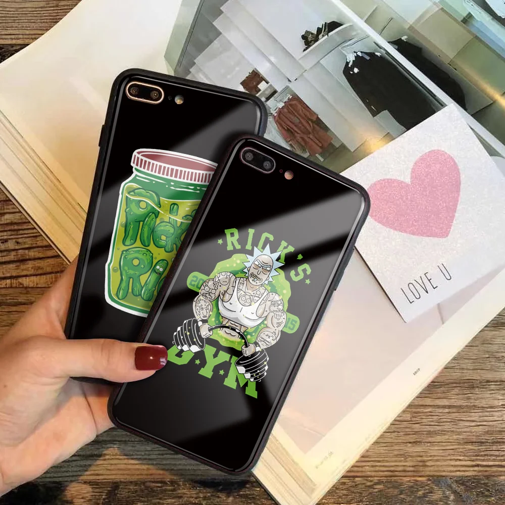 Rick marty Pickle чехол из закаленного стекла для телефона для iphone 8 7 6s 6 X Plus XS чехол под заказ DIY для iphone XR XS MAX 5 5S SE CAPA