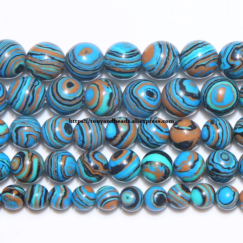 

Free Shipping Synthetic Stone Blue Lace Malachite Round Loose Beads 15" Strand 6 8 10 12 MM Pick Size For Jewelry Making