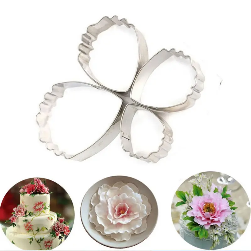 4pcs/set Fondant Cake Decoration Floral Petal Petals Cutter Flower Mold Peony Stainless Steel Cake Decorating Tools