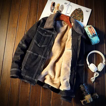 

2019 Autumn and Winter New Black Denim Jacket Thick Warm Mens Coat Plus Velvet Denim Jacket Wild Youthful Outwear Large 4XL 5XL