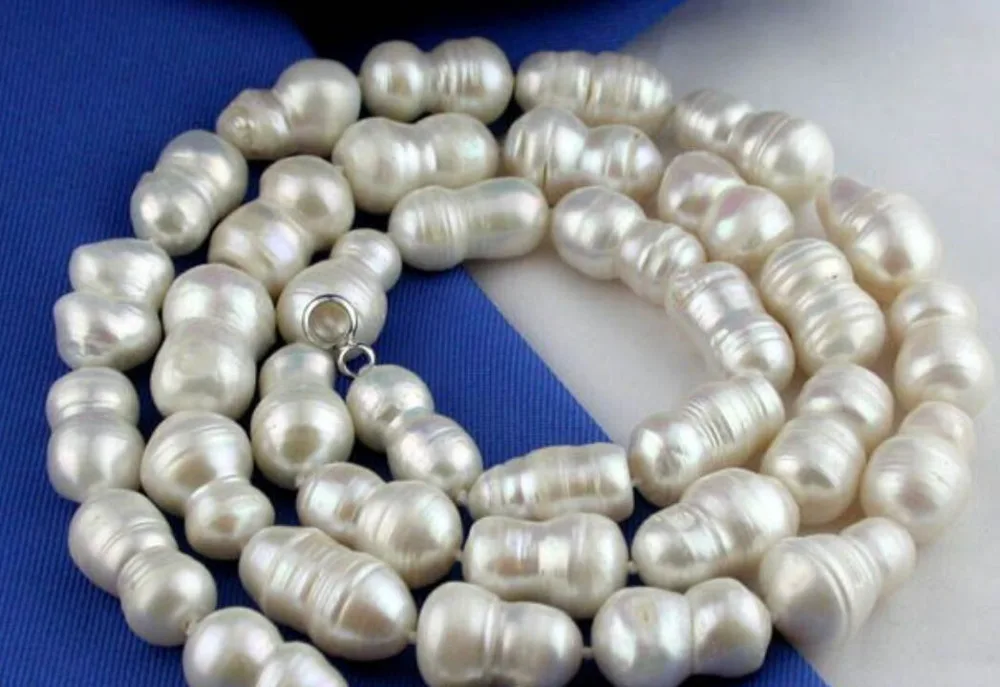

FREE SHIPPING>>>@@ AS4906 10-15mm white baroque double freshwater pearl necklace 25