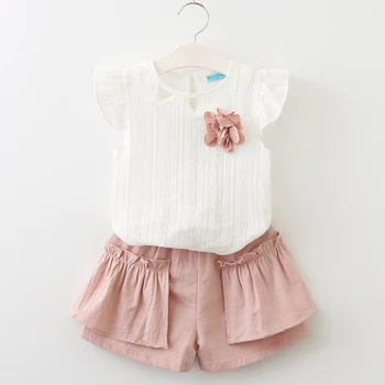 Newborn Baby Girl Fashion Sleeveless Whirte T-Shirt Short 2Pcs Suits 4