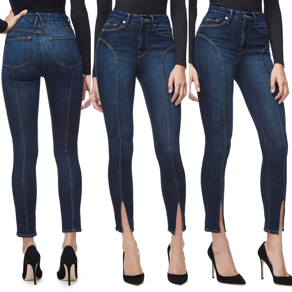 S-XXL обтягивающие узкие брюки-карандаш с высокой талией женские Стрейчевые сексуальные джинсы, джинсы облегающие раздельные брюки