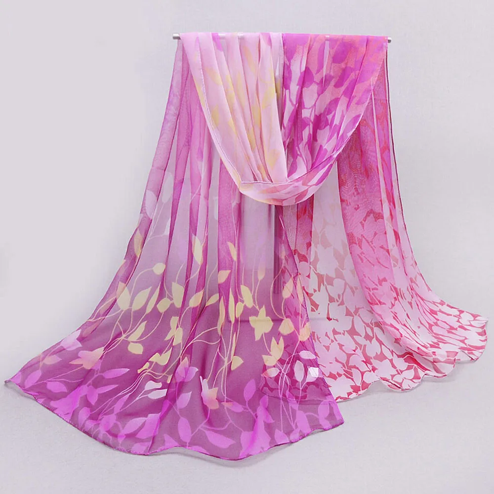 

New Fashion Scarf Women Flowers Printed Soft Silk Chiffon Sun Protection shawls Wrap Wraps Elegant Large Scarves femme gift