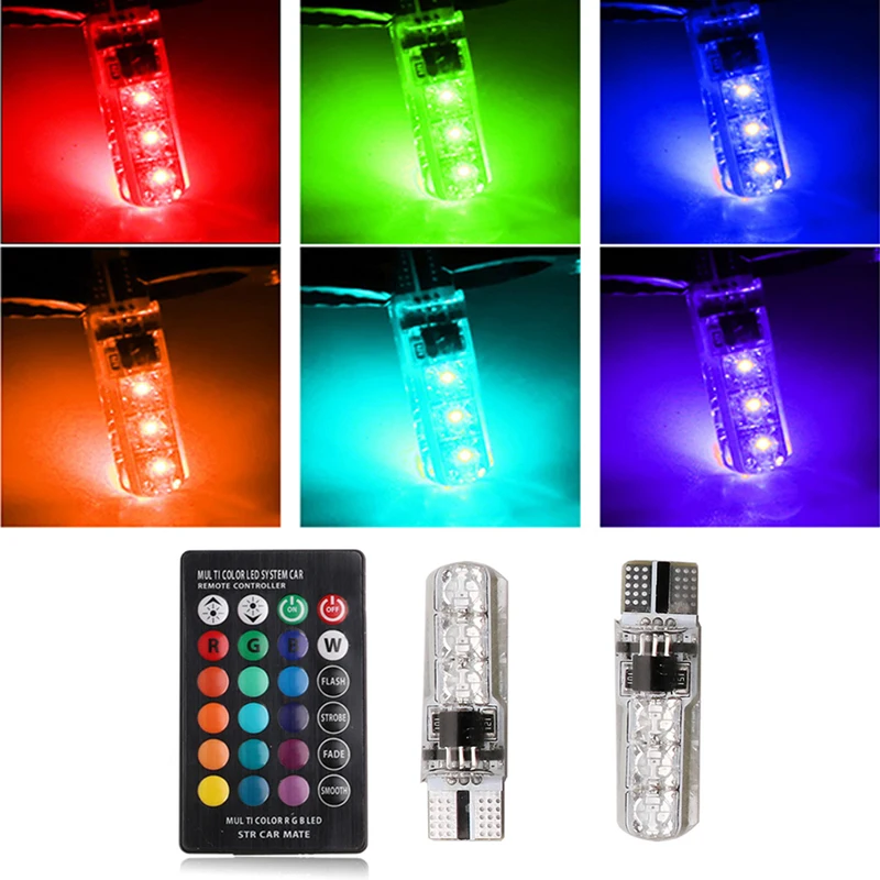 

Super Bright Multicolor Remote Control Car Light Bulb Silicone Gel RGB Car Interior LED License Plate Light Wide Lights Flashing