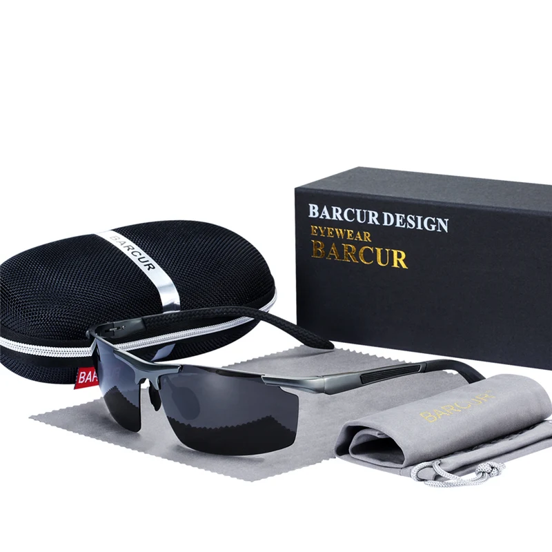 BARCUR, спортивные мужские поляризованные солнцезащитные очки, мужские очки для ночного вождения - Цвет линз: Silver Black