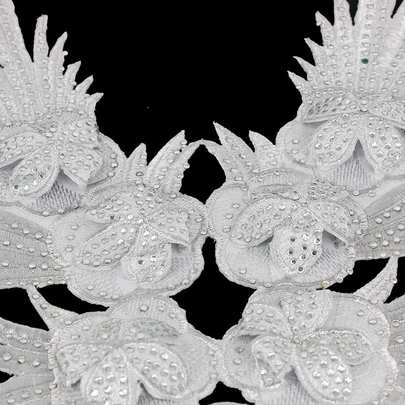 2pc-Beaded-Rhinestones-Silver-Tassel-Fringe-Long-Neck-Collar-Clothing-Patches-Lace-Motifs-Applique-Iron-on