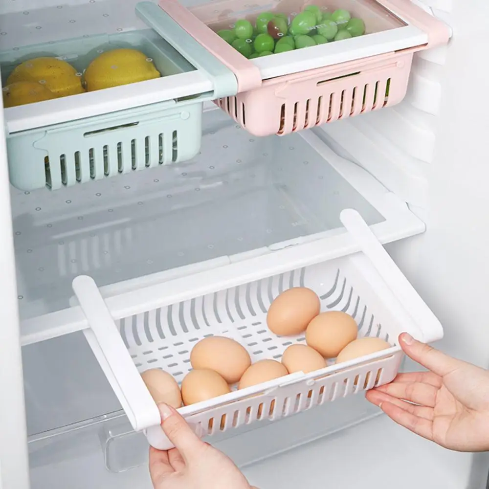 

Colorful Adjustable Kitchen Organizer Refrigerator Storage Box Rack Fridge Freezer Shelf Holder Pull-out Drawer Space Saver