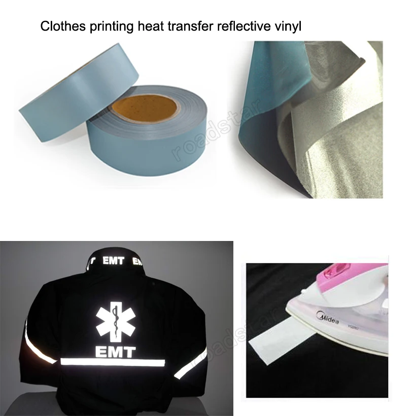 Roadstar Reflective Heat Transfer Film Reflective Vinyl 5cmx10m High Visibility Reflective Strip Iron on Safety Clothes 25cm x300cm heat transfer vinyl roll super gloss transfer lettering plotter film hot stamping foil iron on t shirt clothing text