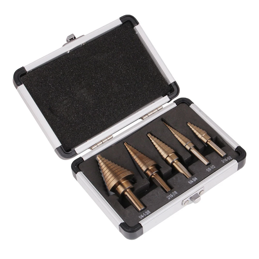 5Pcs HSS Cobalt Multiple Hole 50 Sizes Step Drill Bit Set Tools W/ Aluminum Case