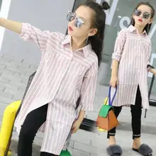 Детская футболка модная одежда для девочек рубашка в полоску Весенняя детская длинная рубашка одежда для девочек розовый цвет