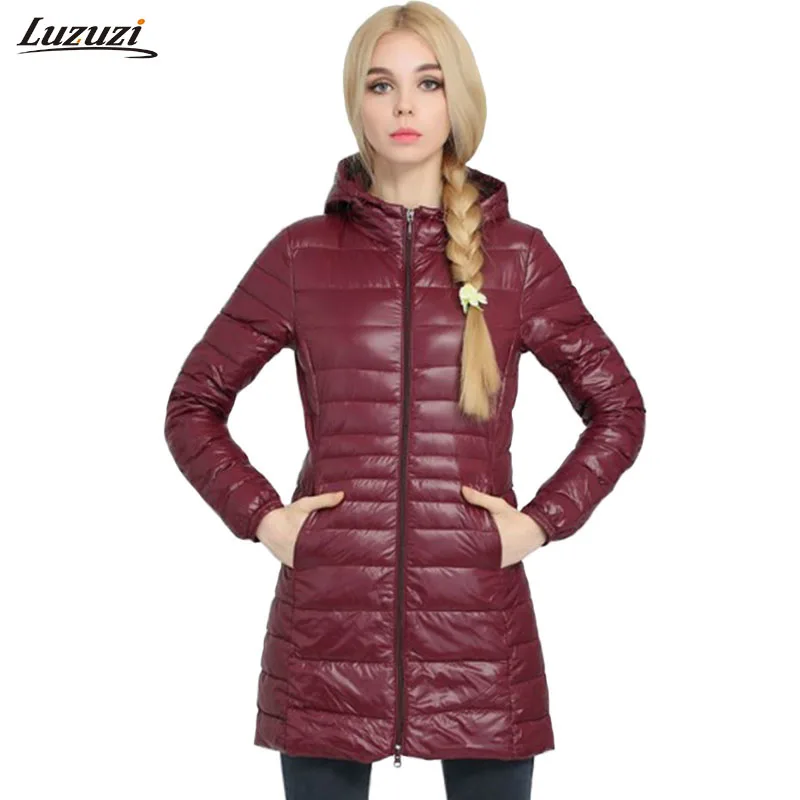 

Luzuzi Winter Down Jacket Women Slim Thin Long Coats Women Jaqueta Feminina Inverno Spring Autumn Hooded Outerwear 7XL Coat 589