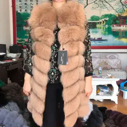 2018 натуральный мех 90 см без рукавов жилет длинный Новый осень зима лисий мех пальто Настоящая куртка женщина пальто жилет верхняя одежда
