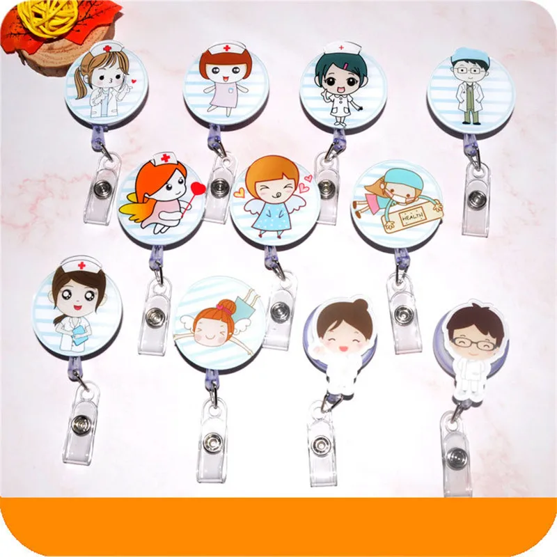 

Hot sale Mini Retractable Badge Cute Cartoon Nurse Lanyards ID Name Card Badge Holder Clip Student Office Supplies