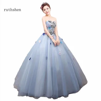 

ruthshen In Stock Quinceanera Dresses Strapless Appliques Flowers Sweet 16 Masquerade Ball Gowns Cheap Debutante Prom Dress 2018