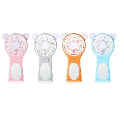 Portable Bear Shape Mirror Cute Mini Handheld Table Foldable Fan 2 Speed USB Rechargeable With Function | Бытовая техника