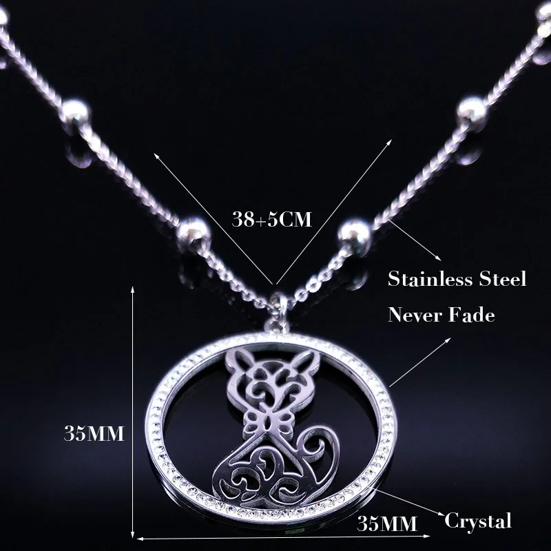 Новинка, модное ожерелье из нержавеющей стали с кошачьими кристаллами для женщин, серебряное массивное ожерелье, ювелирное изделие для женщин N18408