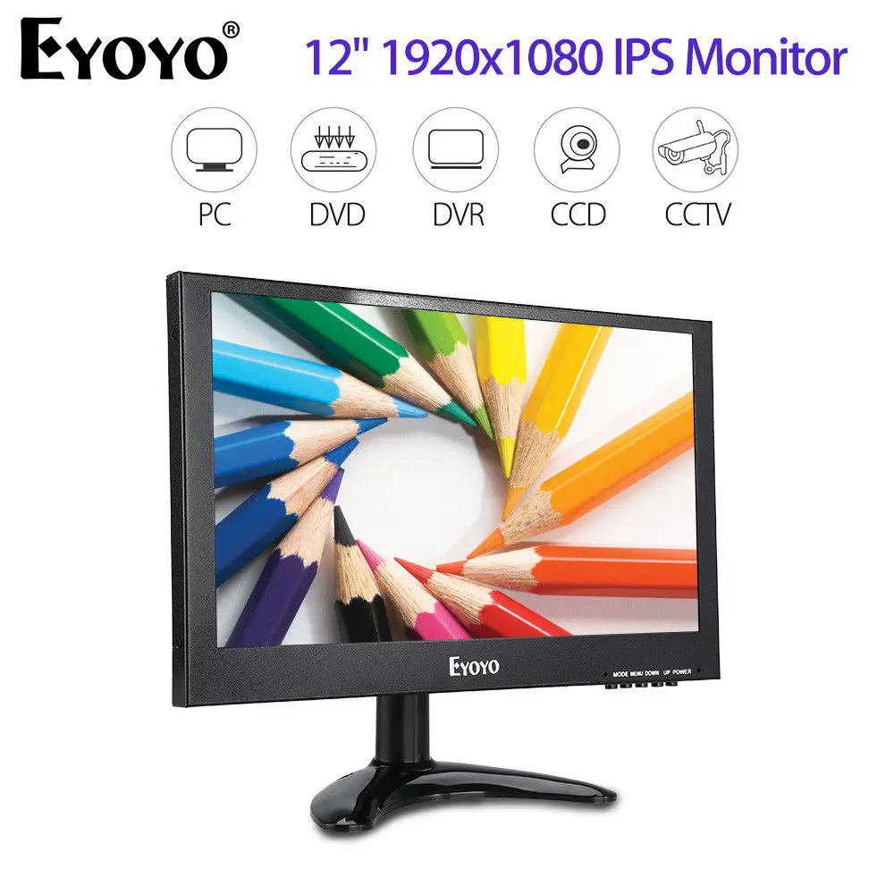 

EYOYO 12" 1920x1080 IPS Monitor BNC VGA AV USB HD Video Input With Remote Control 400cd/m2 For PC CCTV DVR Security Camera FPV