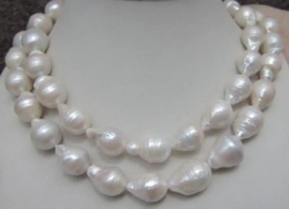 

HUGE 12-18MM NATURAL AAA SOUTH SEA WHITE BAROQUE PEARL NECKLACE 35 INCH AAA a(5.18)