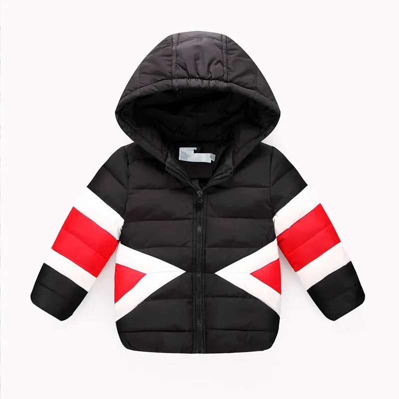 Детская одежда зимняя куртка-пуховик для мальчиков, кофты унисекс с капюшоном, Детская верхняя одежда на утином пуху 80%, утепленные пуховики и парки - Цвет: Черный