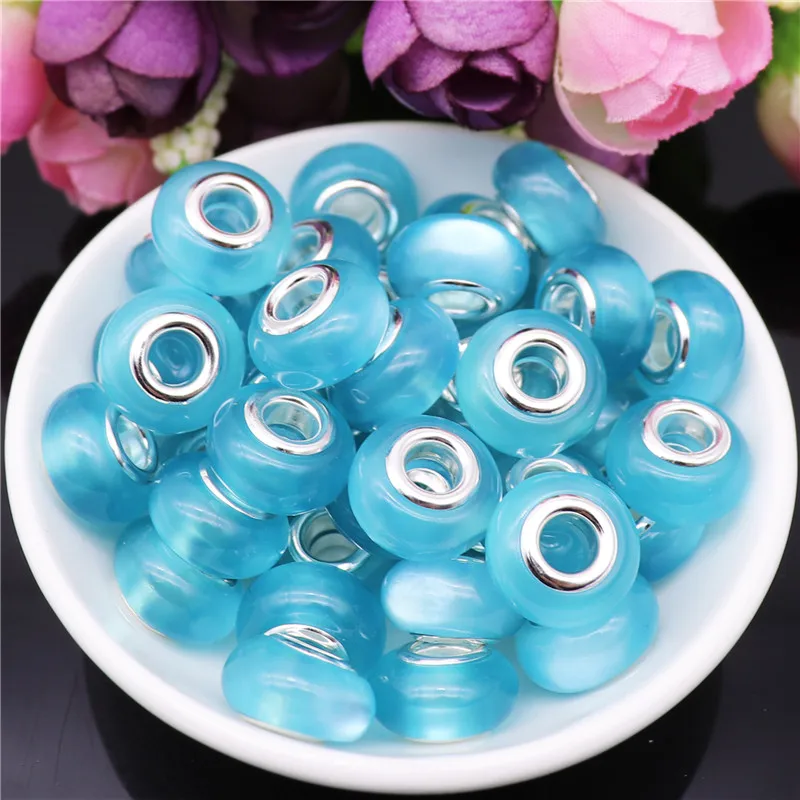 

10Pcs Cat's Eye Clear Opal Stone Resin Round Big Hole Bead Spacer Beads Fit DIY Pandora Charm Bracelet For DIY Jewelry Making