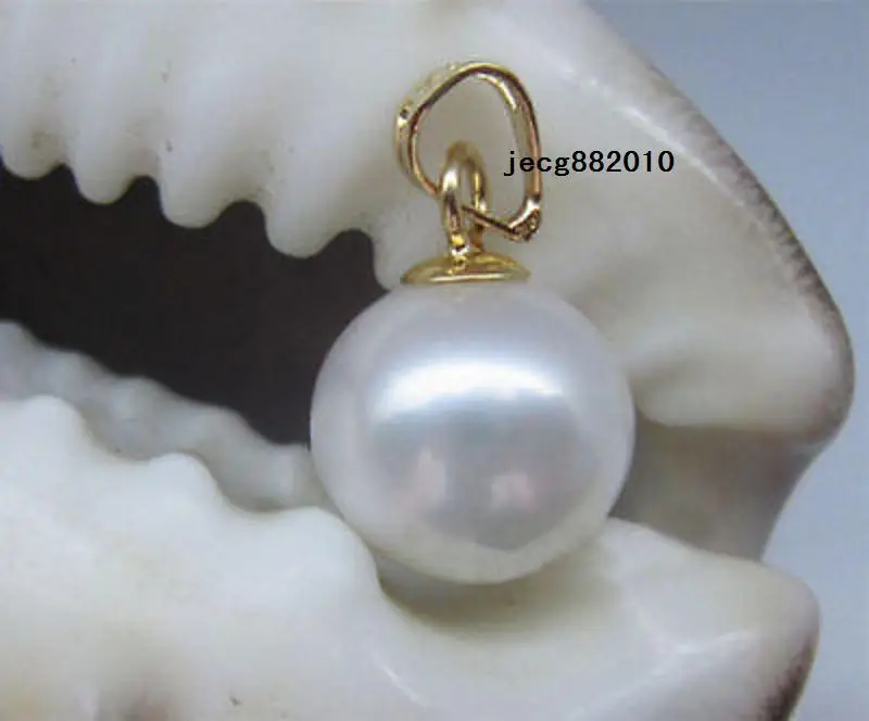 

Free Shipping >> New hot 10-11MM NATURAL SOUTH SEA WHITE PERFECT ROUND PEARL PENDANT 14K