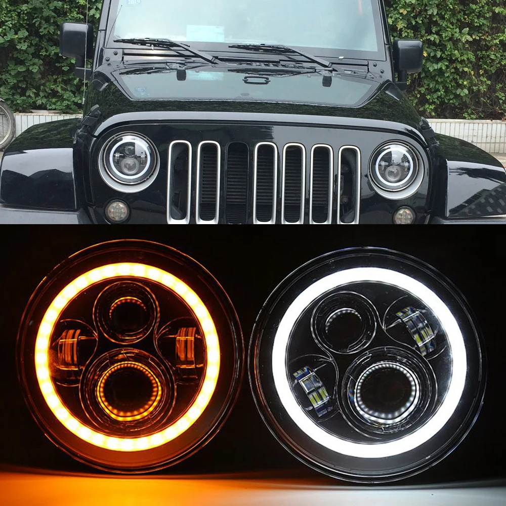 2pcsFor Hummer H1 H2 Led Headlight 7 Inch LED Headlights High Low Beam Angel Eye DRL