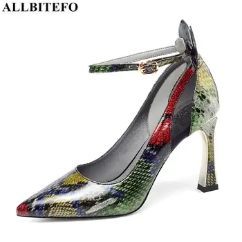 

ALLBITEFO sexy high heels women shoes genuine leather pointed toe office ladies shoes women high heel shoes women heels