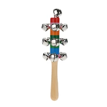 Cute Rainbow Baby font b Toy b font Pram Crib Handle Wooden Bell Stick Shaker Rattle