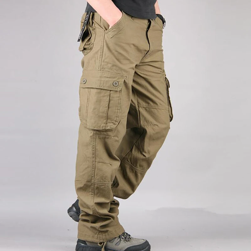 Хлопковые мужские брюки карго с несколькими карманами, военные спортивные свободные прямые длинные брюки, мужские высококачественные тактические армейские брюки
