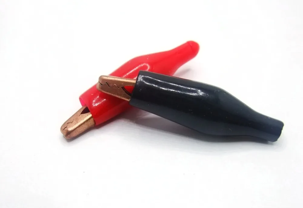 28 mm metal alligator clip G98 alligator clip test probe instrument plastic boots 10 red and 10 black packaging 20pcs alligator clips,test probes