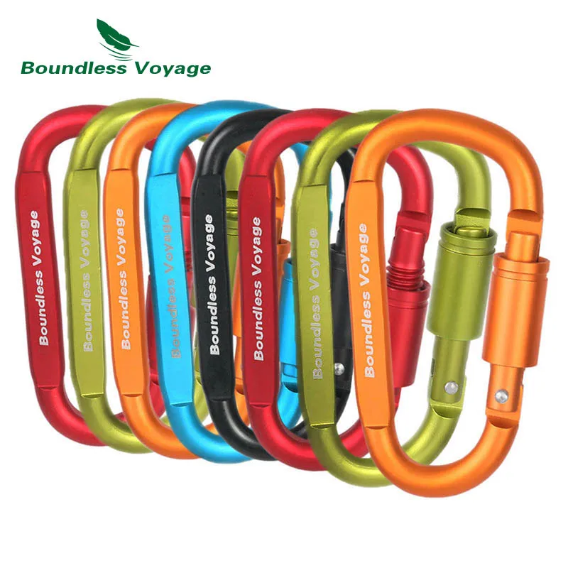 

Boundless Voyage 8pcs/lot Climbing Hook Outdoor Carabiner Aluminum Alloy D-type Hanging Buckle Locked keychain Mountaineering