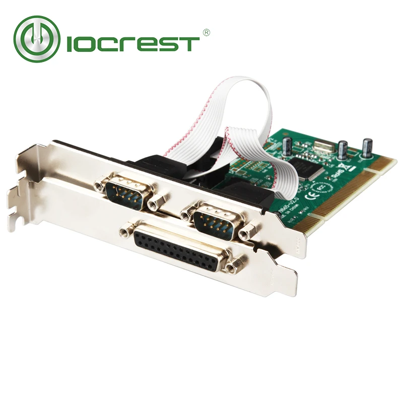 

IOCREST PCI multi 2 ports RS-232 DB-9 serial and 1 DB-25 parallel port Printer (LPT1) controller card Moschip 9865 Chipset