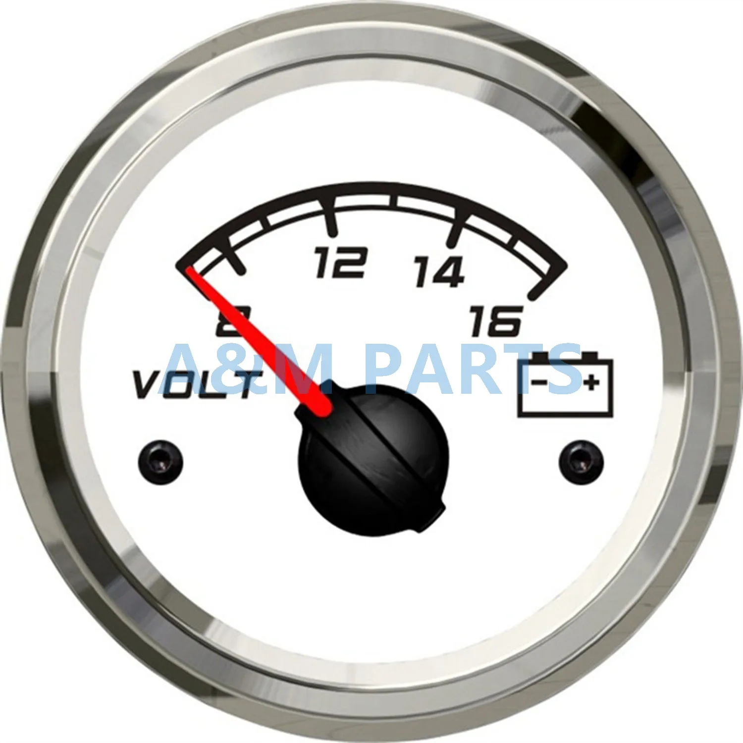 KUS Marine Battery Voltage Meter Boat Voltmeter Gauge Steel Bezel White Face 8 16Vin Volt