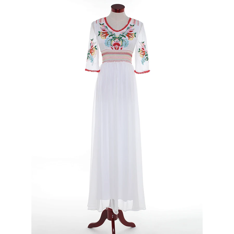

HIGH QUALITY Newest Fashion 2018 Designer Maxi Dress Women's Half Sleeve Retro Embroidery Party Cotton Long Dress