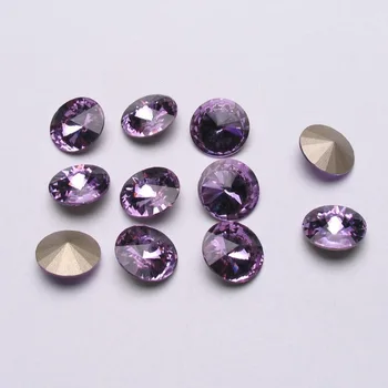 

100pcs/lot Violet Color 8mm,10mm,12mm,14mm,16mm,18mm,20mm Chinese Top Quality Round Fancy Stone Rivoli glass beads