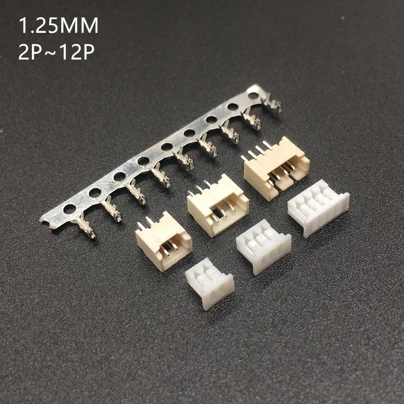 

10sets MICRO JST 1.25 2/3/4/5/6 pin connector 1.25MM PITCH Horizontal Straight pin header + Housing + terminal 1.25-2p/3p/4p/5p