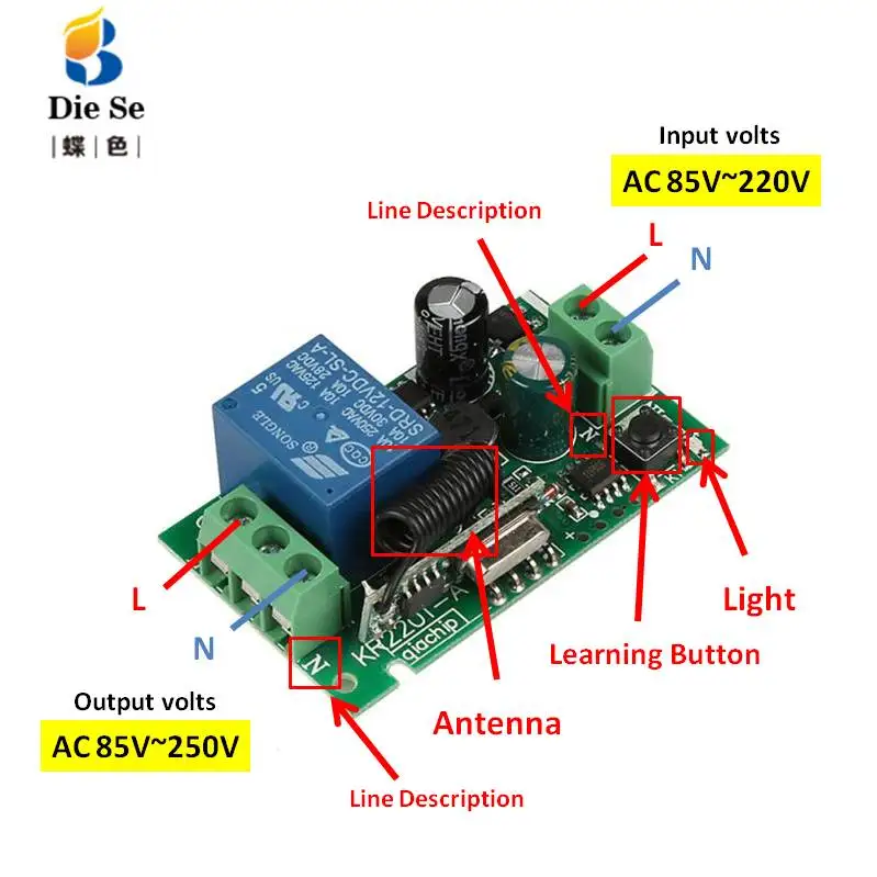 433MHz Universal Remote Control Switch AC 85V-250V 4 CH Relay Receiver Module 4 Button Remote Control Garage Light Lamp Switch 433MHz Universal Remote Control Switch AC 85V-250V 4 CH Relay Receiver Module 4 Button Remote Control Garage Light Lamp Switch