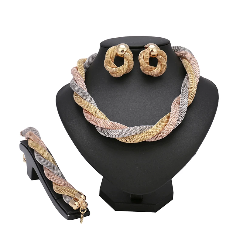 

New Design Three color chain Beads Jewelry Set Women African Fashion Jewelry Accessory Nigerian Wedding Beads Set ring type