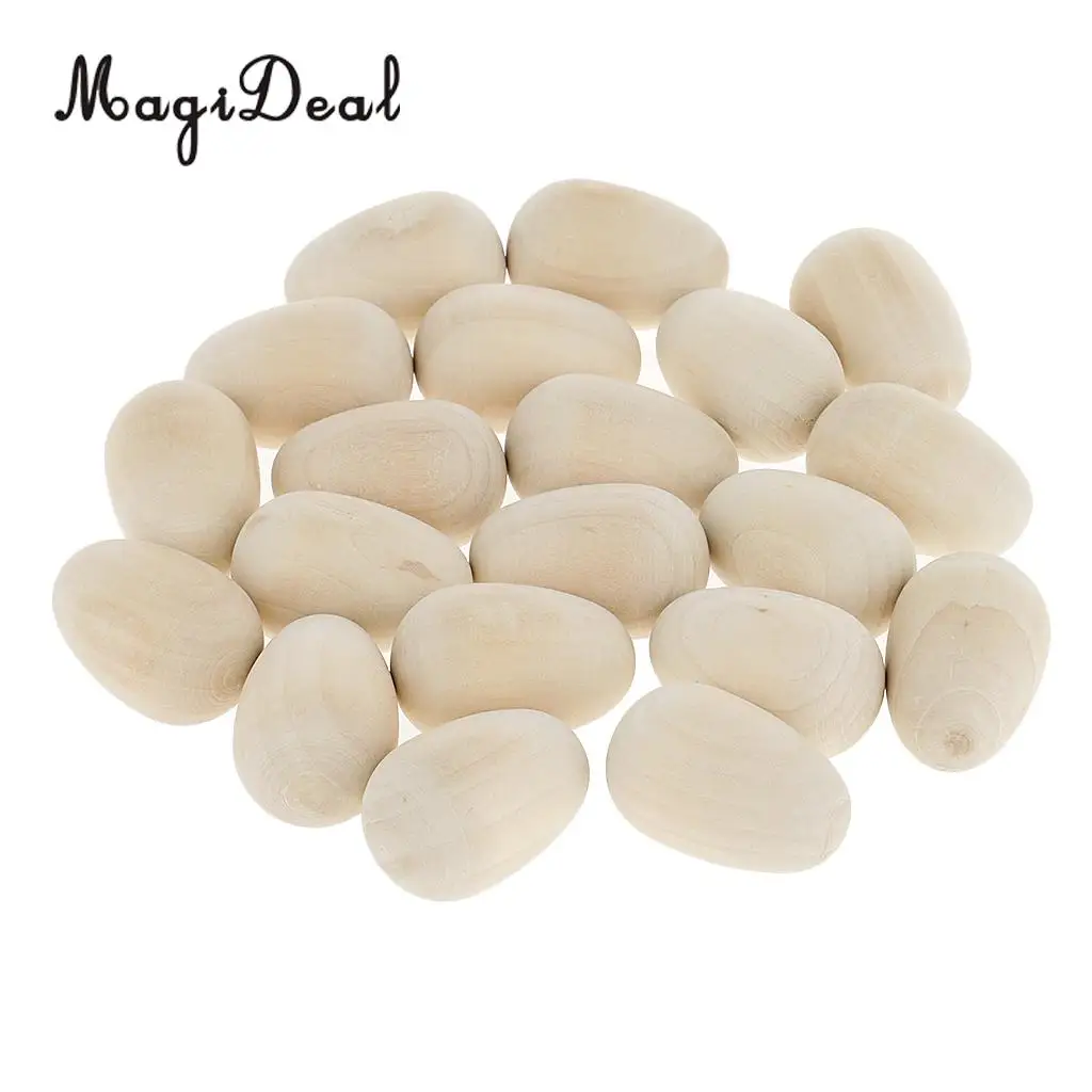 20pcs Simulation Natural Wooden Eggs DIY Hand Painted Doodle Easter Egg Play House Toy Pretend Play Toys Crafts 37mmx23mm